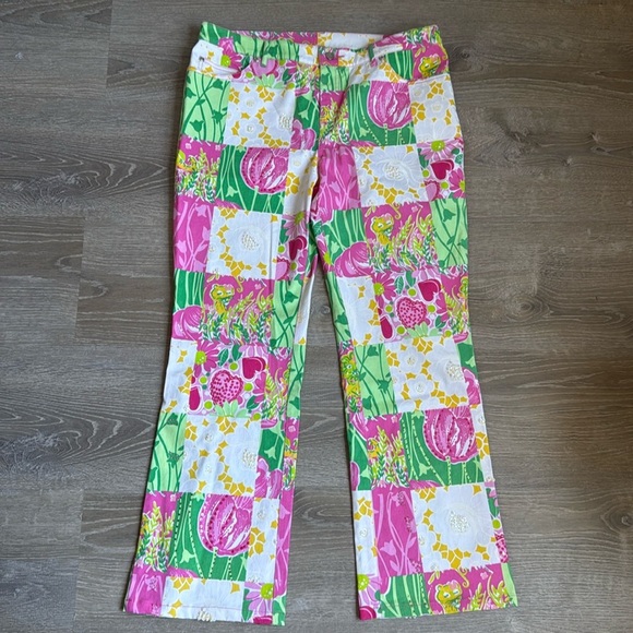 Vtg Lilly Pulitzer white label Patchwork Boot Cut Beads Rhinestones Pants 12 - Picture 1 of 11